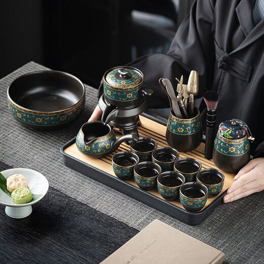 Lazy tea set set for home light luxury high-end office automatic tea making artifact accessories Kung Fu tea cup tea kettle automatic tea set 9 pieces without tea tray