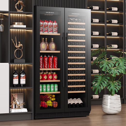 BAIKAILUN wine cabinet double door double temperature constant temperature wine cabinet ice bar wine cabinet home living room refrigerator office ice bar tea beverage display cabinet wine beer fruit freshness refrigerator 1.76 meters | dual temperature zone | double ice bar | 418L thin section