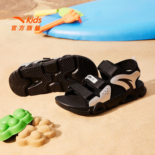 ANTA Children's Sandals Men's Beach Shoes 2025 Summer New Breathable Open Toe Comfortable Arch Sandals Men's Black/Silver 6962I-8 38