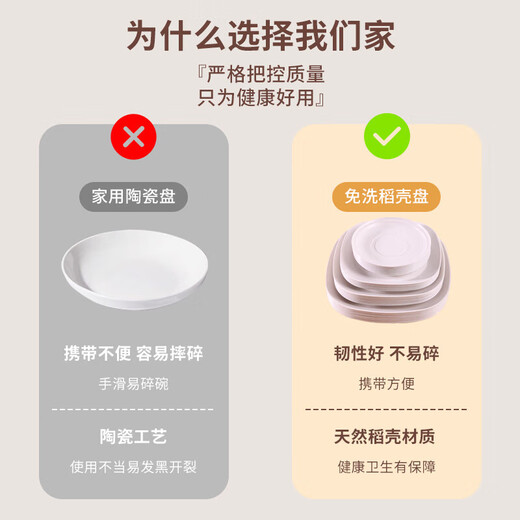 Rice husk disposable dinner plate square biodegradable thickened waterproof and oil-proof barbecue fruit disc camping picnic set 20 square plates