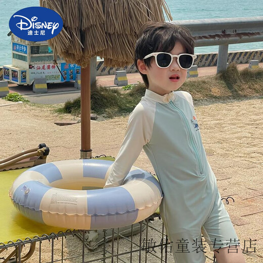 Disney children's swimsuit for boys and girls 2025 new one-piece long-sleeved sunscreen quick-drying swimsuit baby beach vacation swimsuit Coconut Dinosaur (+ Hat) 90 #