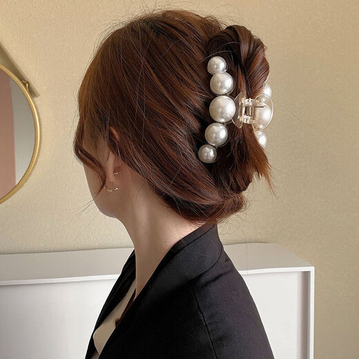 French style lazy style pearl hairpin large hair clip temperament shower hairpin Korean internet celebrity female hairpin hairpin 1# five pearl hairpin (10cm)