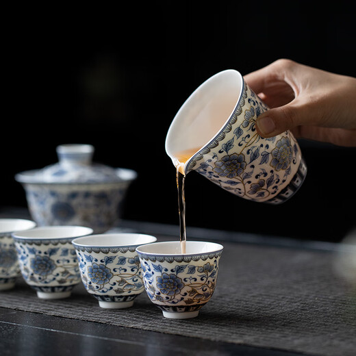 Simitang Ceramic Kung Fu Tea Set for Home Office Complete Set of White Porcelain Covered Bowl Teacup Business Gift Souvenir