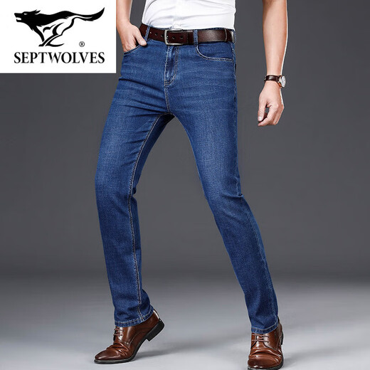 
Seven Wolves official flagship spring new style thick elastic business men straight men jeans trousers casual 124HB3882 medium blue 34