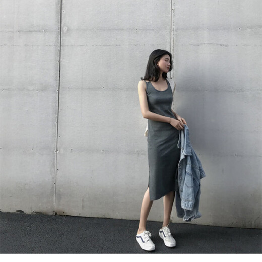 中长款吊带连衣裙外穿夏季2025新款女装开叉气质显瘦内搭打底裙子 黑色 2XL