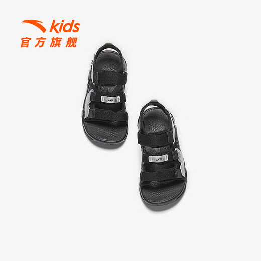 ANTA children's sandals for men and women 2025 summer new Velcro outdoor arch open toe beach shoes men's black/silver-4 30 shoe inner length 18.5cm