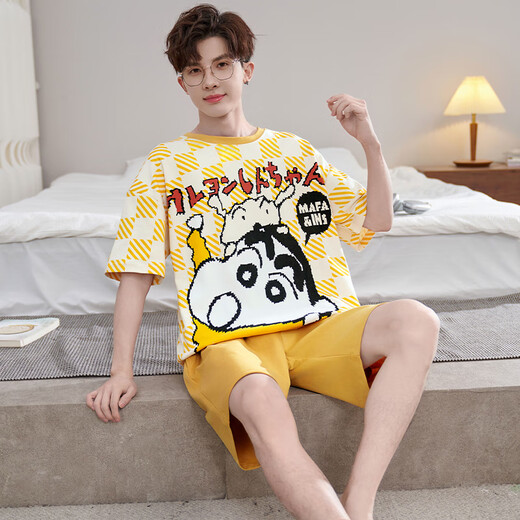 轩珉男士睡衣夏季纯棉短袖短裤青少年学生可外穿加肥加大码男款家居服 遇想7029(纯棉面料) M码165cm体重85-105 均码