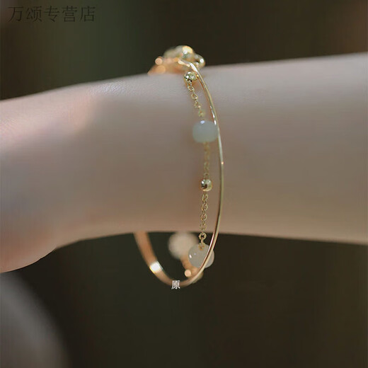 Yingtang Old Phoenix 999 pure silver 999 pure silver Hetian jade bracelet for girls ins niche design double layer stacked bracelet Hetian jade bracelet light green simple packaging