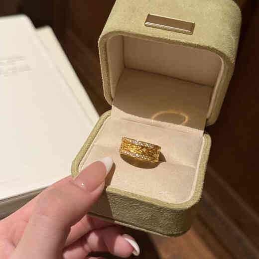 Allied pure gold 999 gold ring 5D hard gold filigree wind and rain bridge ring high-end niche ring set with diamonds as a gift for your girlfriend Deposit (contact customer service to confirm the weight and place an order)