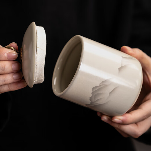 Porcelain brand tea set, ink and wash Guanshan tea set, complete set of Ru kiln teapot and tureen, kung fu tea set, gift box for home use, ink and wash Guanshan teapot and tureen, 8 cups, 13 pieces + tea tray