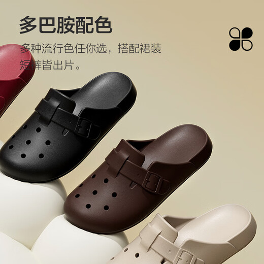 Pu Xi 2025 New Croc Shoes Women's Summer Soft-soled Birkenstock Shoes Non-Stinky Feet Breathable Anti-Slip Sandals Women Light Sand Color + Bear Shoe Flower 35-36