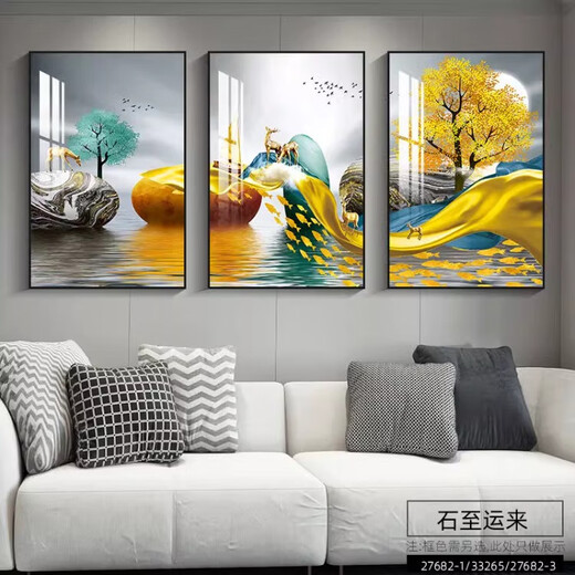 New living room decorative painting, high-end sofa background wall hanging painting, light luxury atmosphere mural, restaurant bedroom painting, peace and joy 30*40 triple high-definition dust-proof picture