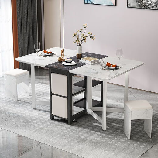 Epson small apartment multifunctional folding table retractable household rectangular sideboard dining table folding dining table combination white marble 1.4m single table