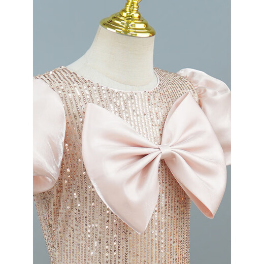 COLORFUL GEMS European and American custom champagne color princess dress with big bow for girls evening dress champagne color one size fits all 11Y