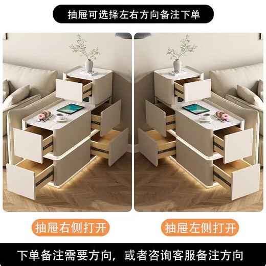 Hexuan Multifunctional Sofa Side Cabinet Smart Solid Wood Storage Cabinet with Socket Living Room Premium Slate Sofa Side Table Storage Cabinet Beige Bull Socket + Light Strip + Wireless Charging Width 30*Length 80*H 85cm