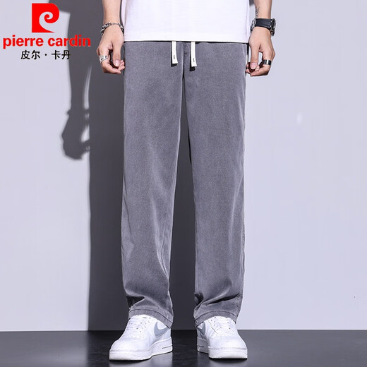 
Pierre cardin summer thin Tennis knitted jeans for men loose straight-leg casual wide-leg pants for men ultra-thin ice silk trendy brand 1048 black-HJ 2XL