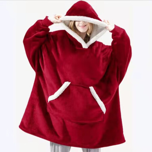 Shan Nanwei's new TV lazy blanket huggle hoodie cold-proof clothing hooded nightgown outdoor warm clothing plus velvet TV blanket black one size