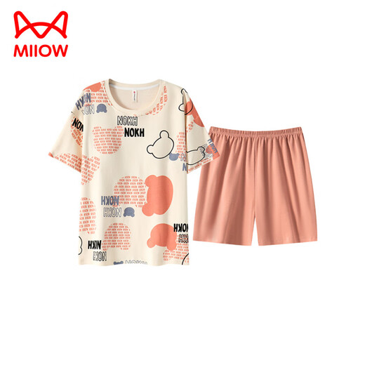 Conjunto de pijamas de manga corta de verano para mujer MiiOW de algodón puro con almohadilla para el pecho incorporada, ropa para el hogar todo en uno que se puede usar afuera, talla grande y delgada de verano GXT1047 M (recomendado 75-95 Jin Jin equivale a 0,5 kg)