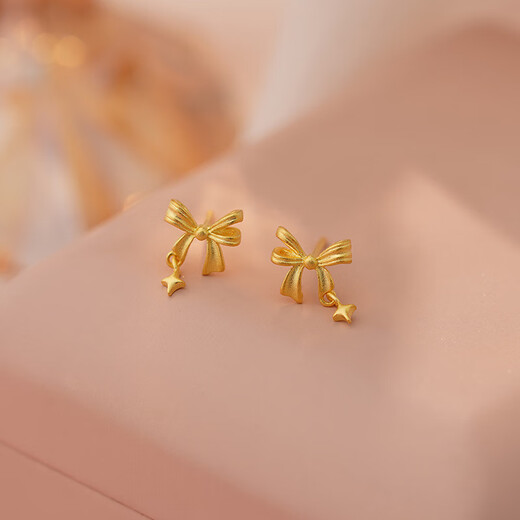 BZK gold fugitive princess bow earrings for girls 999 pure gold 2025 spring and summer new pure gold earrings 0.01g star earrings