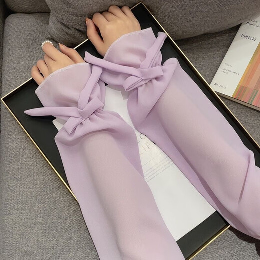 QUEEN TRIP Summer Sunscreen Breathable Ice Sleeves Bow Sleeves for Students Cute and Sweet Cycling Sun Shade and Windproof Arm Sleeves White