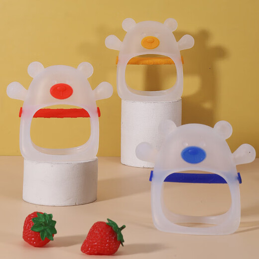 Bear Silicone Teether Baby Chewable Baby Boilable Teething Stick Baby Anti-eat Hand Chew Soothing Toy Little Bear Teether - Blue + Storage Box Little Bear Teether for Hands