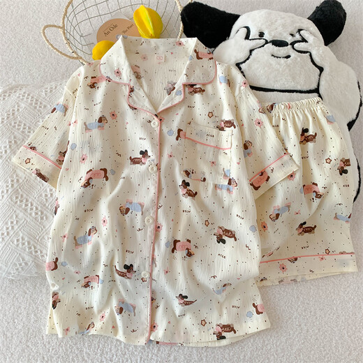 睡衣女夏季短袖云朵棉夏天女士2025年新款学生可爱卡通家居服套装 QDMBE683 M (160) 建议体重90斤以内