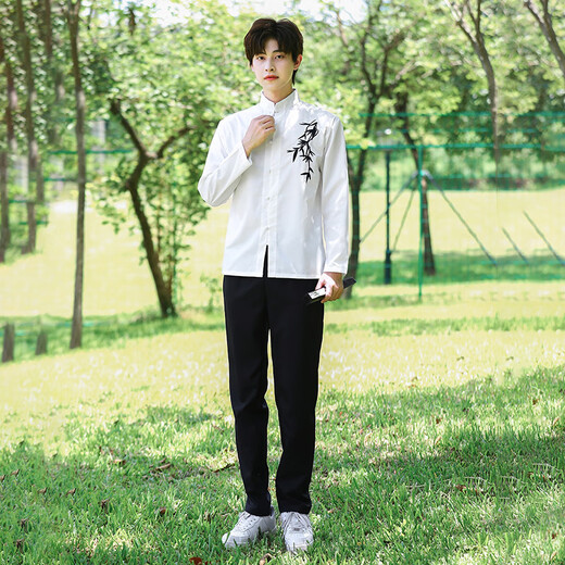 St. Luofeng antique uniforms, middle school student choir performance uniforms, junior high school student class uniforms, poetry recitation red song competition clothing, women's model, black bamboo long-sleeved top + pearl skirt L