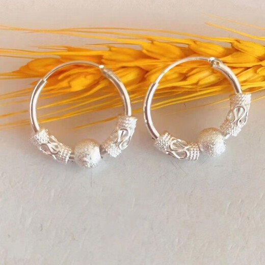 DRJEFUN New Silver 9999 Sterling Silver Earrings Women's Wangfu Transfer Bead Earrings Hypoallergenic Silver Earrings Each 9.89g Premium Solid Only 3 Pairs Left