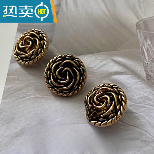 Shantou Lincun Buttons Clothes Buttons High-End Coat Buttons Retro Small Fragrance Flower Buttons Black Gold Exquisite Jacket Diameter 20mm 6pcs