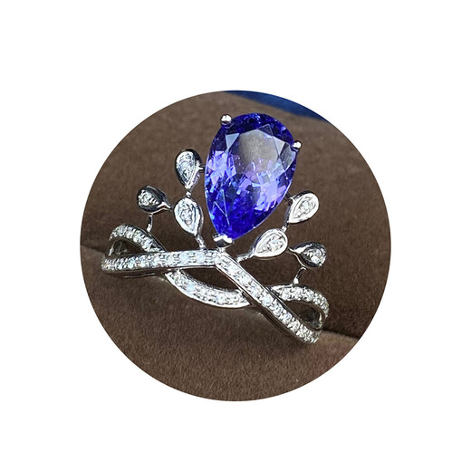 Qianjun natural blue tanzanite women's ring Crown Shangmei gift girlfriend colored gemstone 18K gold jewelry customized 1.5 carat pear-shaped tanzanite