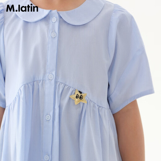 M.Latin Maratin children's clothing children's shirt 2025 summer new style children's retro college style short-sleeved shirt blue strip 110