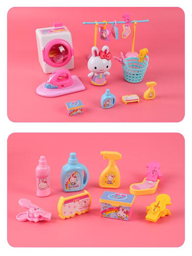 Yiyan Pink Rabbit Washing Machine Cash Register Refrigerator Happy Shopping Cart Little Rabbit Simulation Play House Toy Set Pink Rabbit Baking Bread YY17081