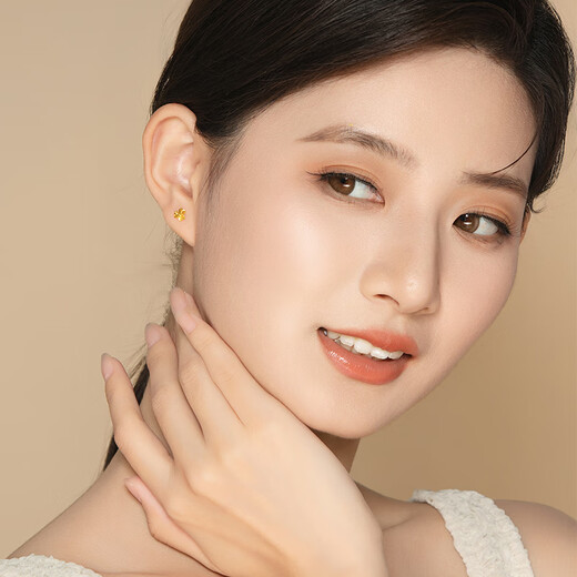 Laomiao gold earrings, pure gold lucky clover earrings, curved hooks for ear care, gift for girlfriend, birthday gift for wife, hardware, pure gold earrings/approx. 0.9g