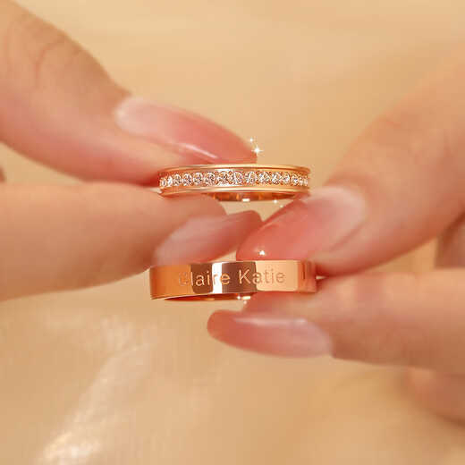 Fat Donglai's same style gold ring covered with silver, baby's breath & plain ring, couple's ring set, exquisite gift box, baby's breath rose gold + plain ring