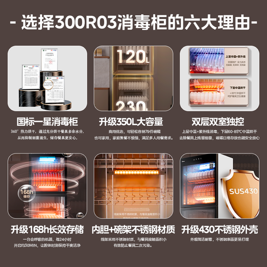 Midea household vertical disinfection cabinet large capacity commercial cupboard 5 layers 350L UV disinfection kitchen tableware and cutlery cabinet disinfection cupboard national subsidy 300R03