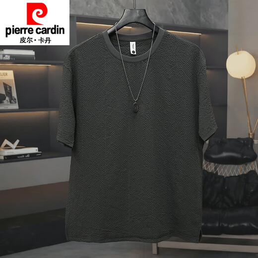 皮尔卡丹（pierre cardin）2025男士夏季新款肌理感微宽松下摆开叉百搭透气短袖T恤针织新款 9909白色 M 建议90-105斤