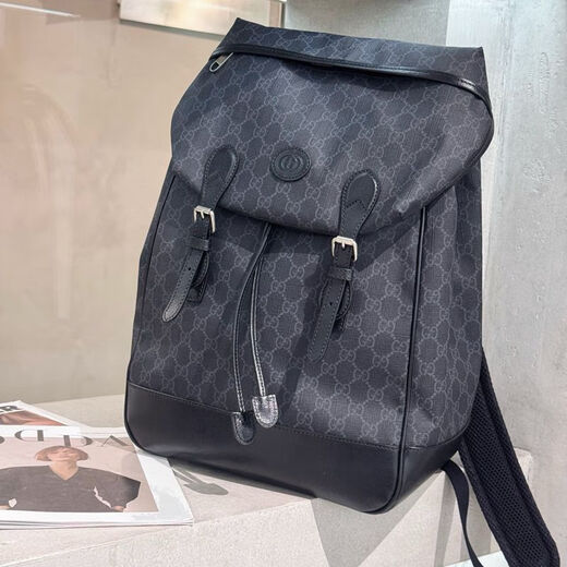 Second-hand 95 new Gucci CCI navy blue with black classic logo backpack men's backpack without accessories