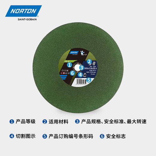 NORTON Saint-Gobain Norton large cutting 400 cutting disc 350mm general metal stainless steel cutting machine grinding wheel sheet profile Silver Bear large slice 400x3x32 green sheet