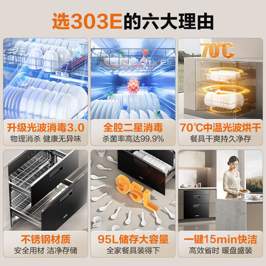 SUPOR's national subsidy for home appliances is up to 15%. Disinfection cupboard household full cavity two-star 95L double-layer light wave 3.0 can kill Helicobacter pylori ZTD90S-303E