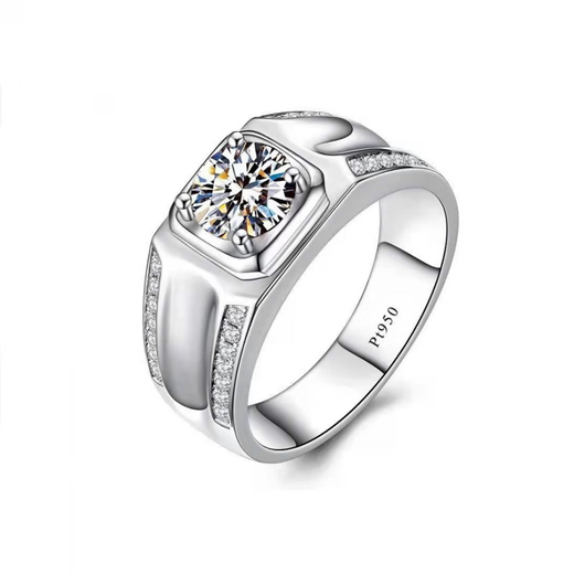 DL 1998 Fat Donglai same style platinum men's ring Pt950 moissanite diamond white gold one carat simple frosted fashion platinum-glossy men's ring