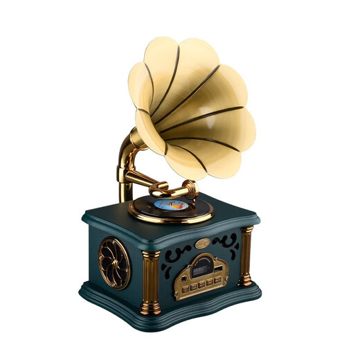 HUIYIZHIYIN retro gramophone speaker all-in-one music player large speaker high-end small audio ornaments vinyl record player green rechargeable dual-purpose rotating turntable (free U disk)