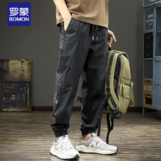 ROMON Spring and Autumn 2025 Workwear Men's Casual Pants Loose Quick-Drying Sports Pants New Harem Charge Leg Pants Men Black Autumn and Winter Style L Recommended Weight 130-150Jin Jin is equal to 0.5 kg