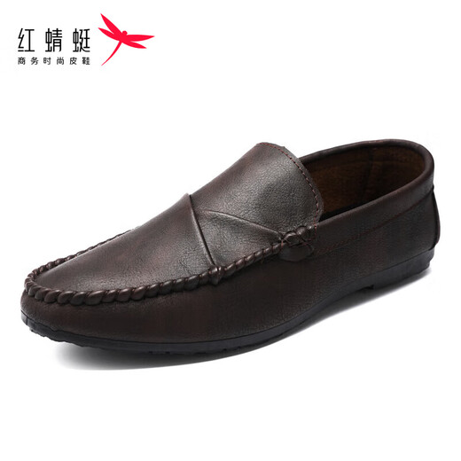 Red Dragonfly printemps respirant polyvalent confortable Chaussures en cuir décontractées British Trendy Men's Chaussures 2025 Chaussures de haricots paresseux antidérapants D826 Brown 41