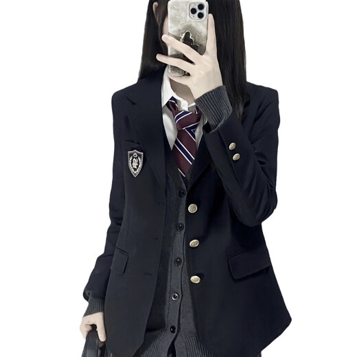 Xier jk uniform black suit jacket female college style three-button loose Korean style small suit with badge JK uniform suit jacket black with badge L 95-109Jin Jin equals 0.5 kg