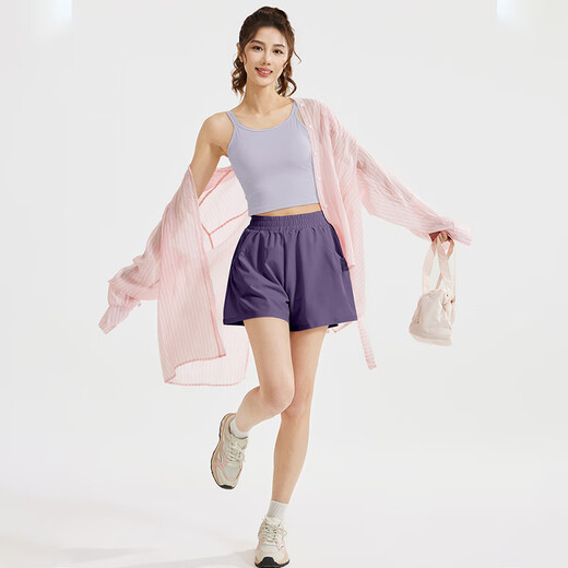 Lugeli yoga women's sports running suit spring and summer loose slimming quick-drying clothes morning running clothes Pilates fitness clothes shorts sports suit purple L recommended 105-120 Jin Jin equals 0.5 kg