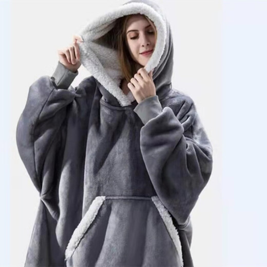 Shan Nanwei's new TV lazy blanket huggle hoodie cold-proof clothing hooded nightgown outdoor warm clothing plus velvet TV blanket black one size