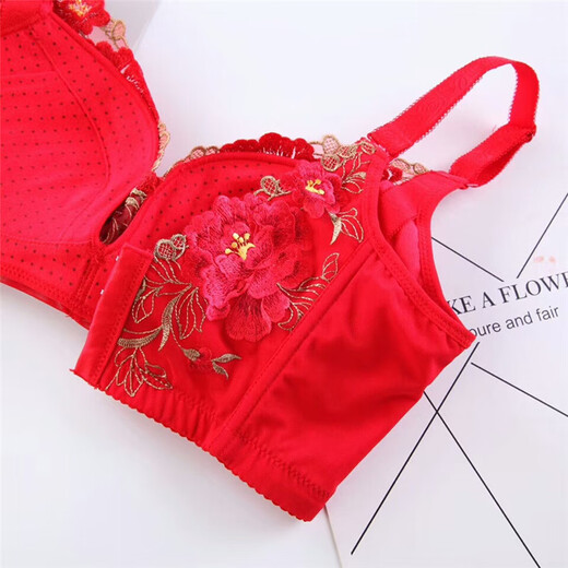 Tingmei (GRACEWELL) counter brand pure cotton underwear set for women without wires, push-up anti-sagging embroidery sexy bra, side breast bra, Phoenix red suit, underwear + underwear 85C 38C=