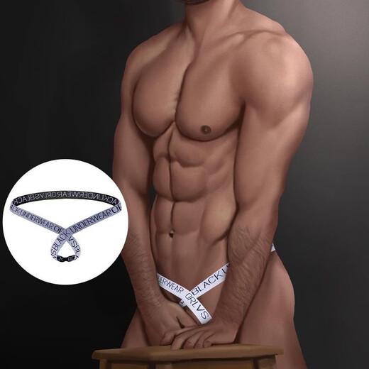 ORLVS Men's Thong Hollow Sexy Sexy Rings Muscular Men's Big Single Underpants Bondage Straps Farm Cow 1m White M