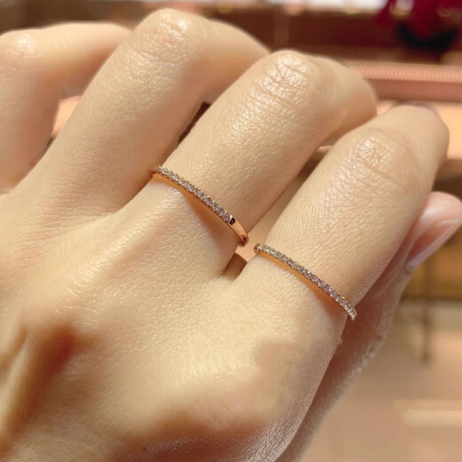 Fat Donglai's same style 18k gold ring Zhou Huanfu K female Au rose gold diamond ring tail ring as a gift for girlfriend. Rose gold diamond plain ring ring No. 8