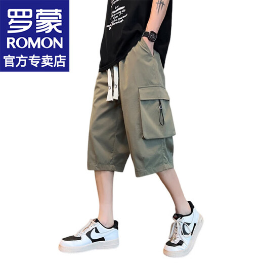 罗蒙（ROMON）工装休闲短裤男士2024夏季潮流速干薄款沙滩外穿五分裤子男裤男装 679军绿 L 约120-140斤可穿
